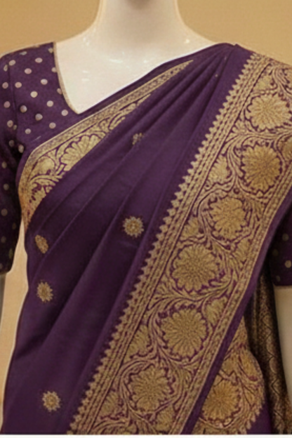 Small Golden Flower Butta with Floral Border - Plum