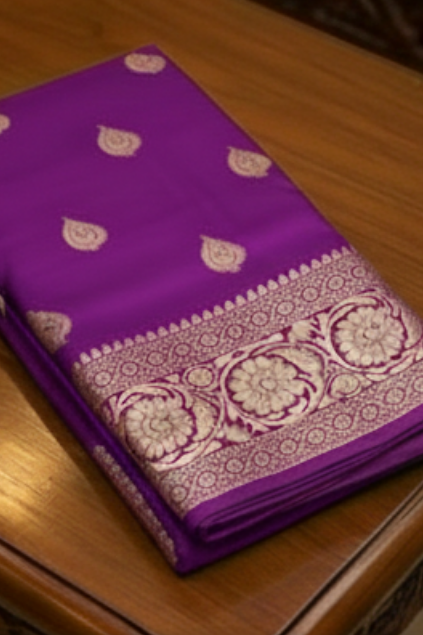 Golden Peacock like Butta and Floral Border - Purple