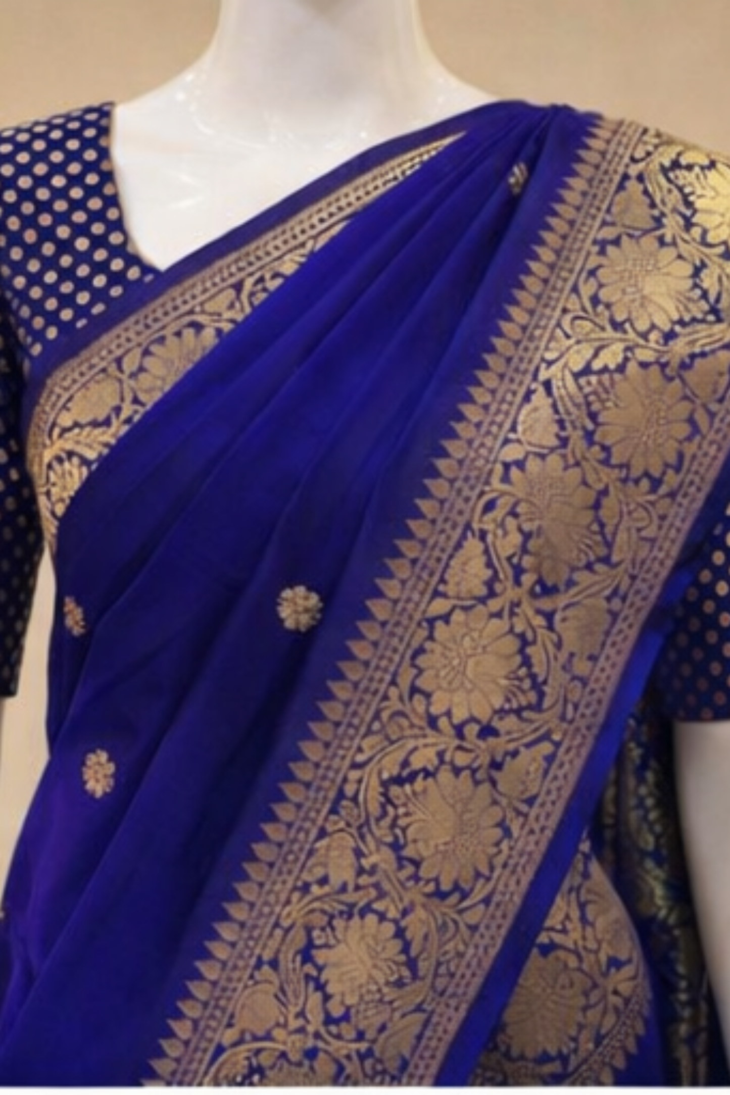 Small Golden Flower Butta with Floral Border - Deep Blue/Electric Blue