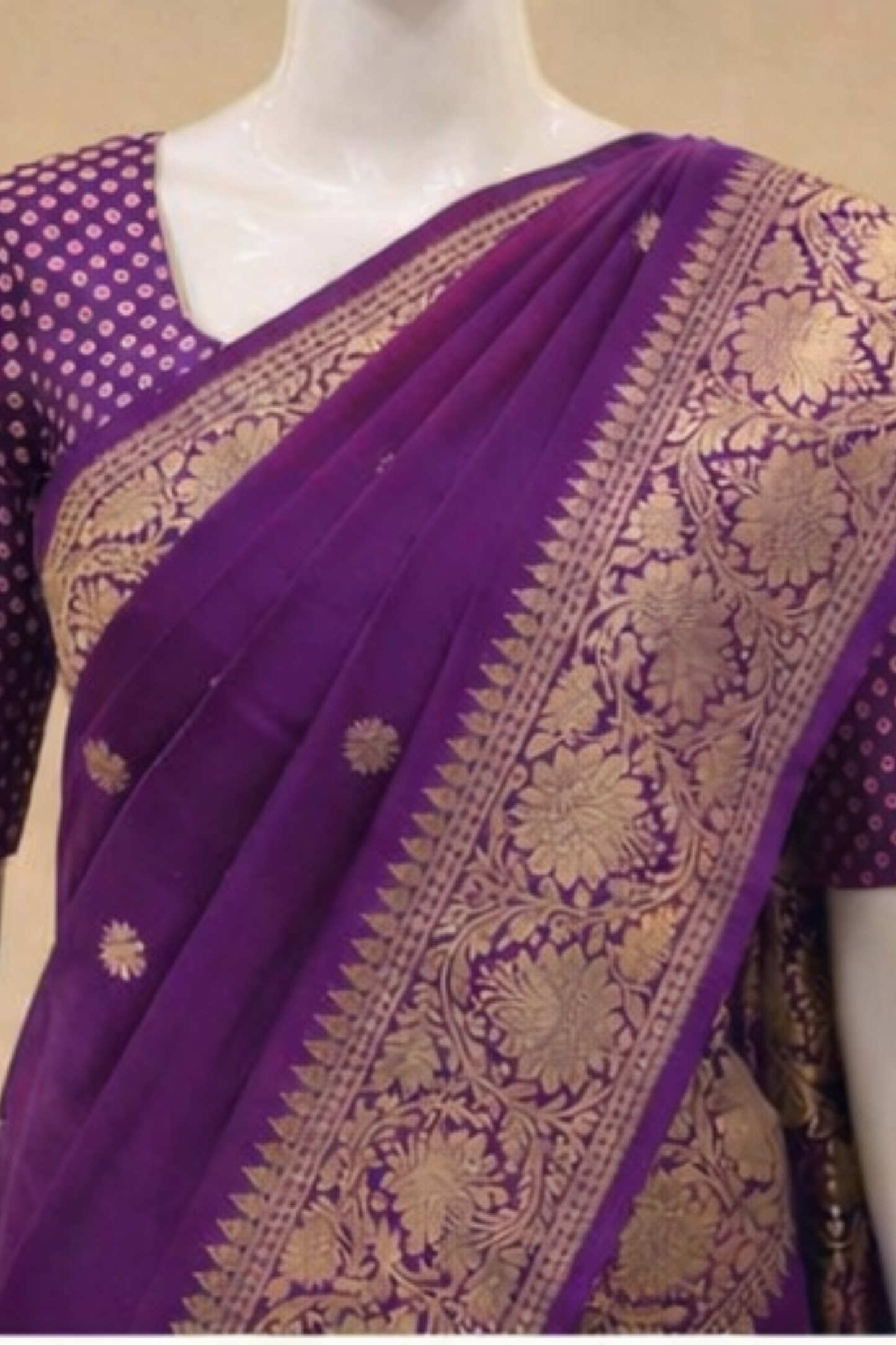 Small Golden Flower Butta with Floral Border - Purple