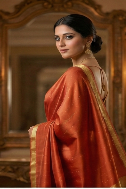 Pure Crepe - Alternate Vertical Patterns - Thicker and Thinner Vertical Zari Strips of tiny, pinpoint Gold and Silver dots