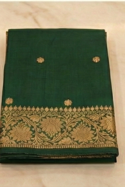 Small Golden Flower Butta with Floral Border - Bottle Green