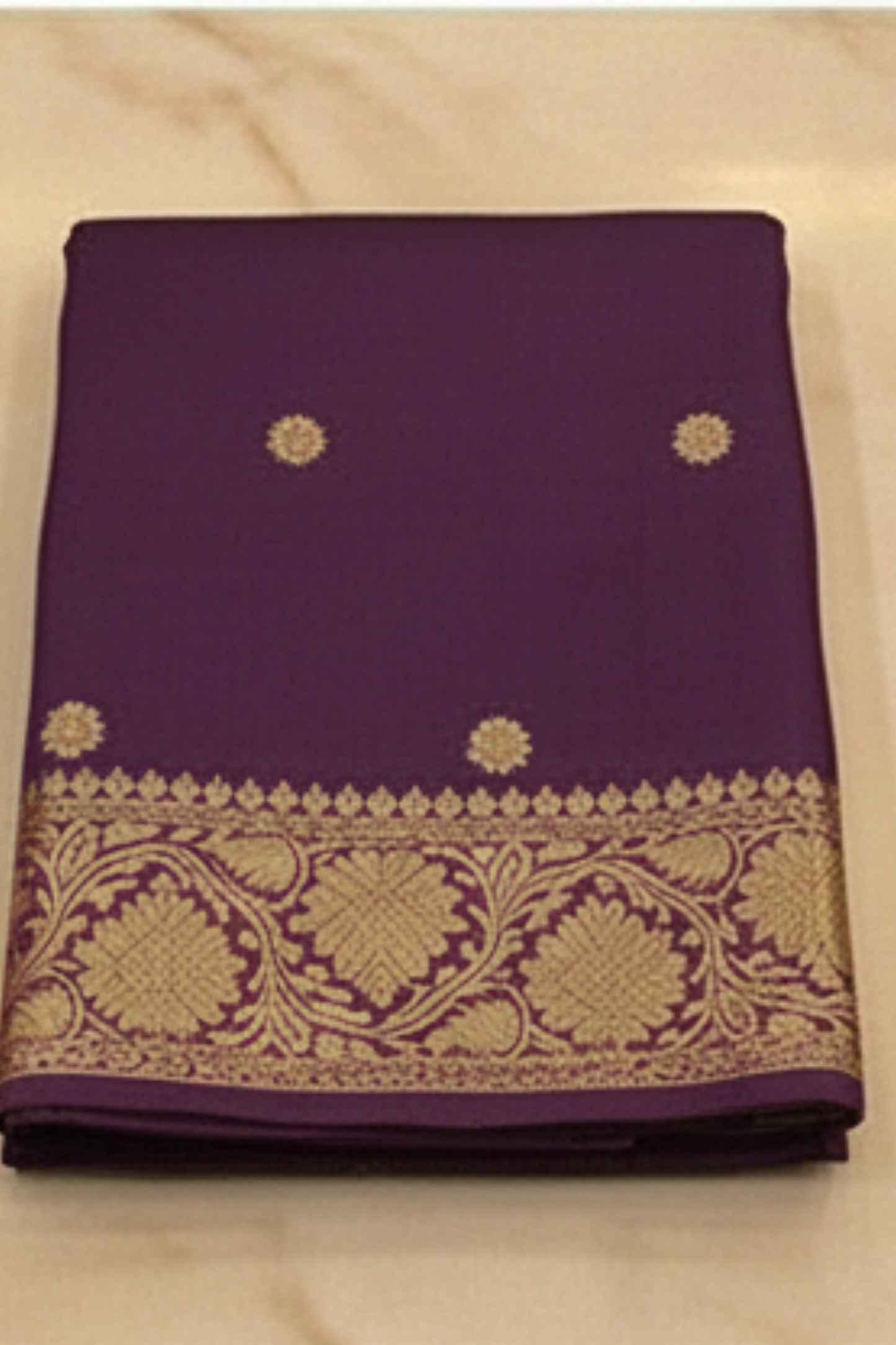 Small Golden Flower Butta with Floral Border - Plum