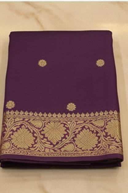 Small Golden Flower Butta with Floral Border - Plum