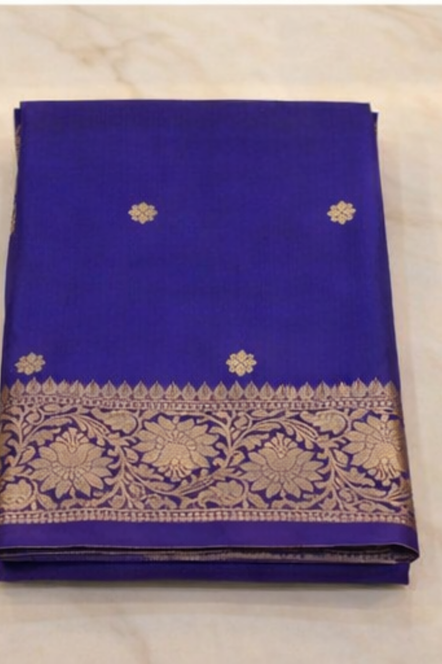 Small Golden Flower Butta with Floral Border - Deep Blue/Electric Blue