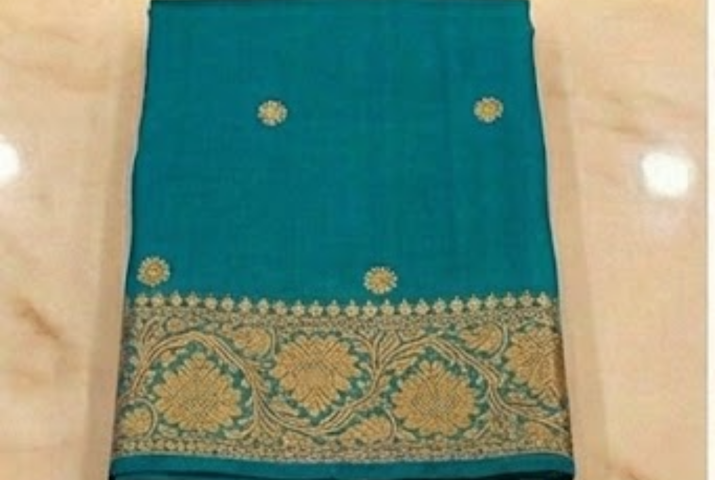 Small Golden Flower Butta with Floral Border - Rama Green