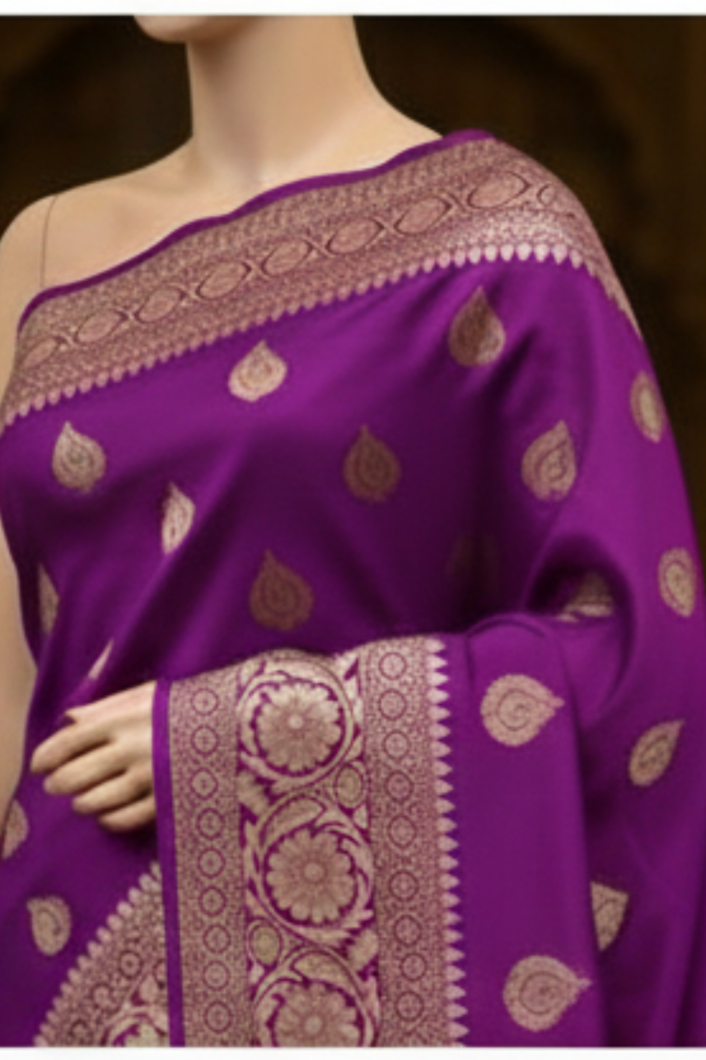 Golden Peacock like Butta and Floral Border - Purple