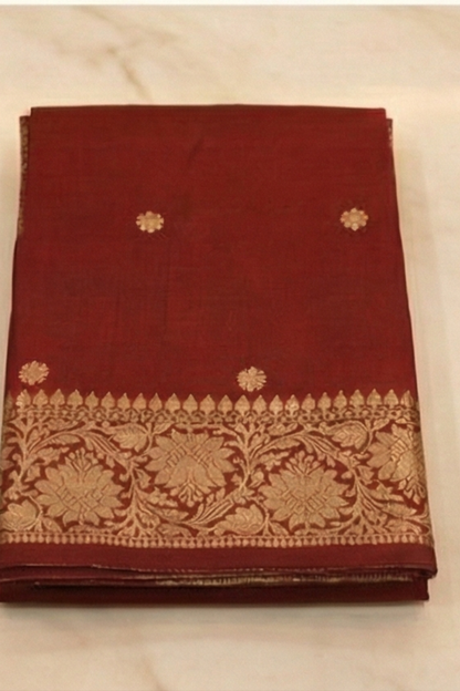 Small Golden Flower Butta with Floral Border - Maroon