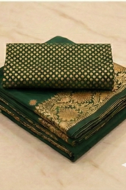 Small Golden Flower Butta with Floral Border - Bottle Green