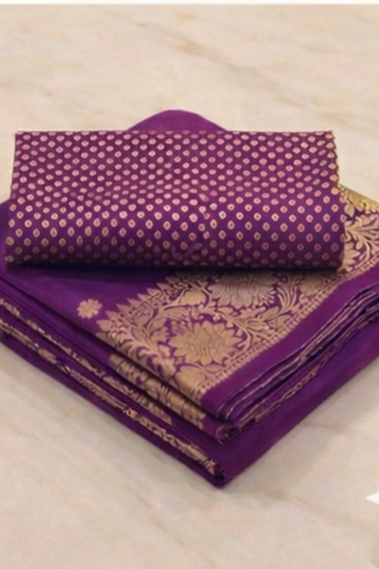 Small Golden Flower Butta with Floral Border - Purple