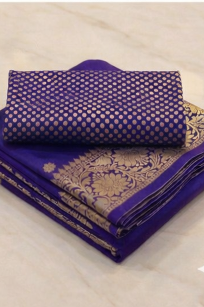 Small Golden Flower Butta with Floral Border - Deep Blue/Electric Blue