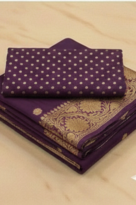 Small Golden Flower Butta with Floral Border - Plum