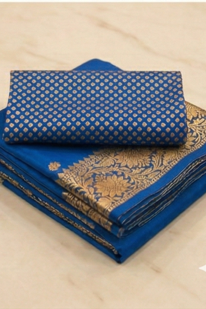 Small Golden Flower Butta with Floral Border - Blue
