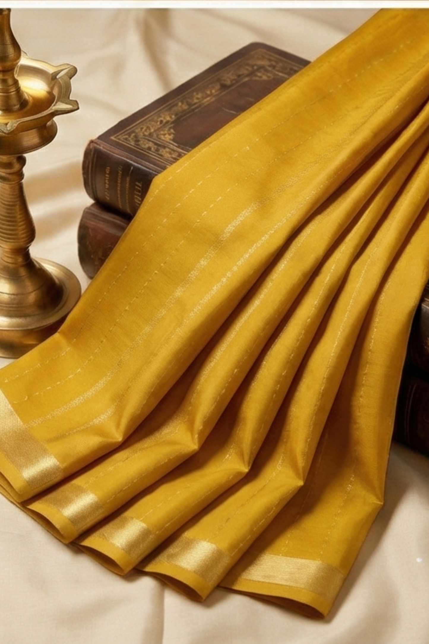 Pure Crepe - Alternate Vertical Patterns - Thicker and Thinner Vertical Zari Strips of tiny, pinpoint Gold and Silver dots