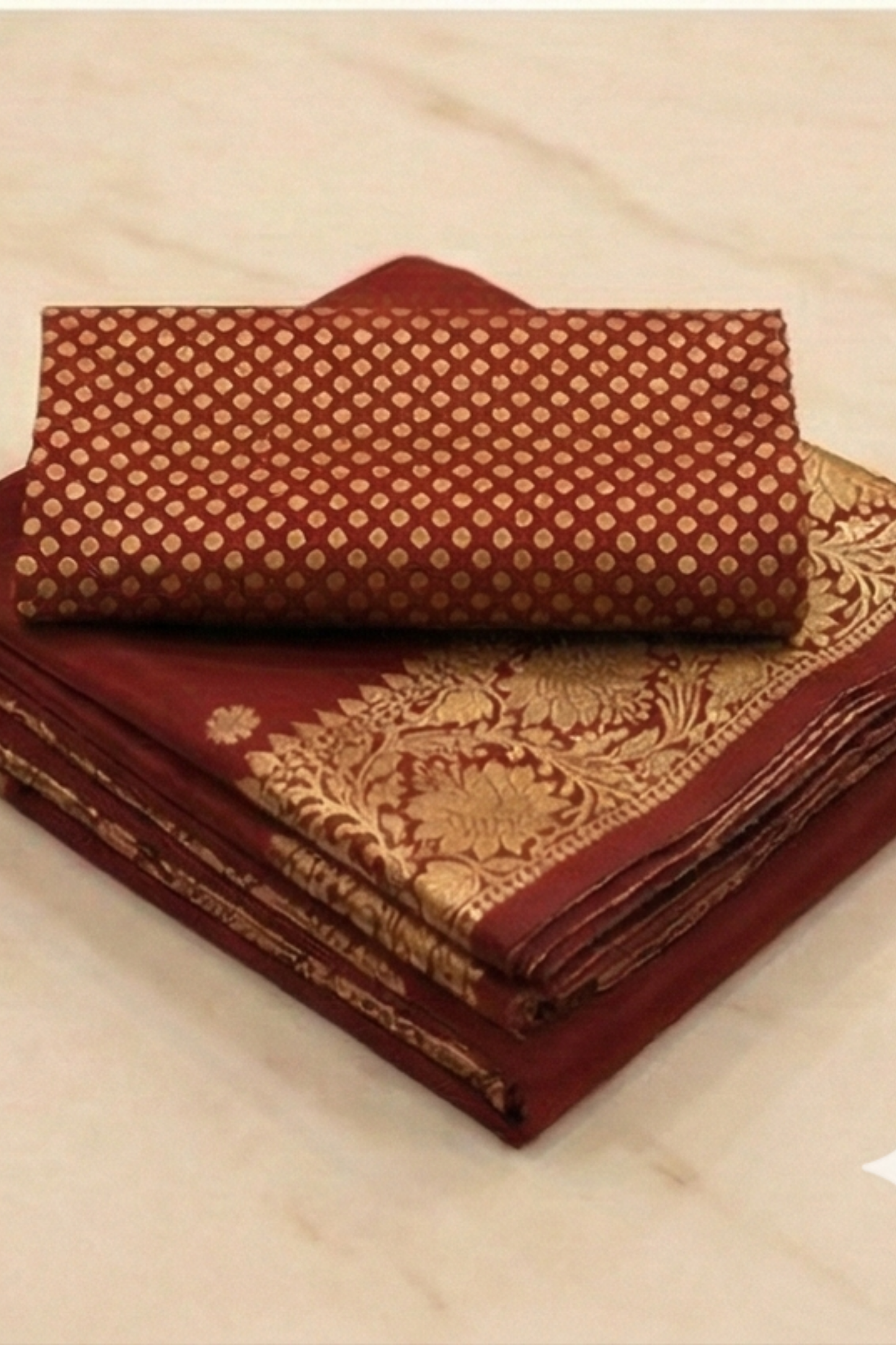 Small Golden Flower Butta with Floral Border - Maroon