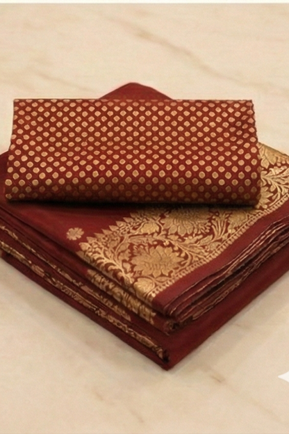 Small Golden Flower Butta with Floral Border - Maroon