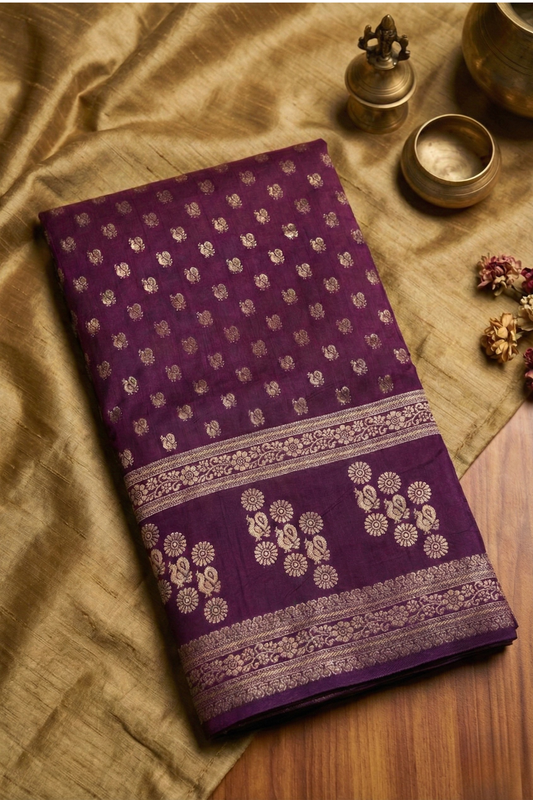 Rang Morla - Peacock butta with Peacock border - Plum