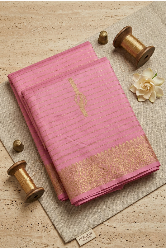 Samundrika Soft Pink - Pinstripes with Butta and small border