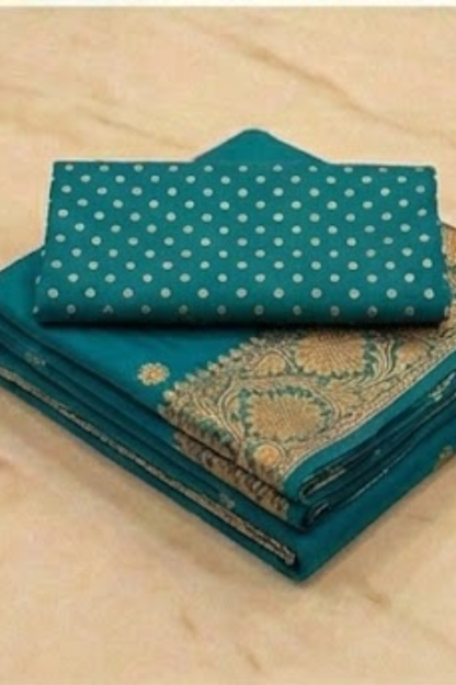 Small Golden Flower Butta with Floral Border - Rama Green